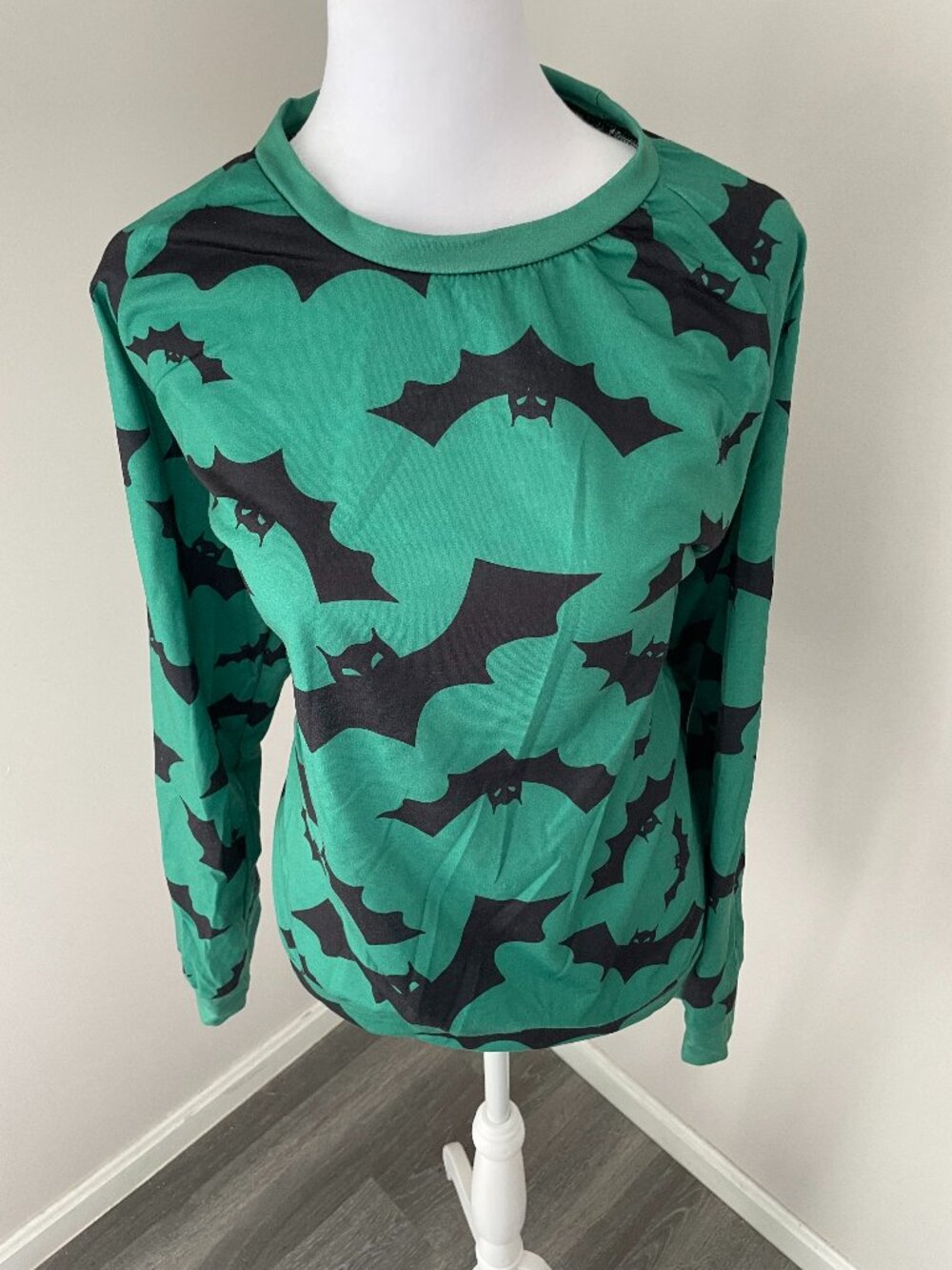 Green Bat Print Long Sleeve Shirt